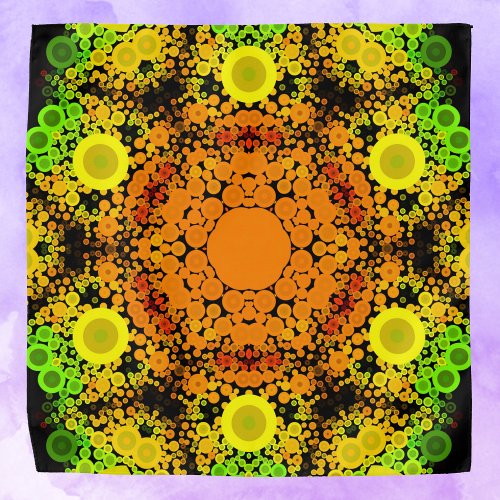 Dot Mandala Flower Orange Yellow and Green Bandana