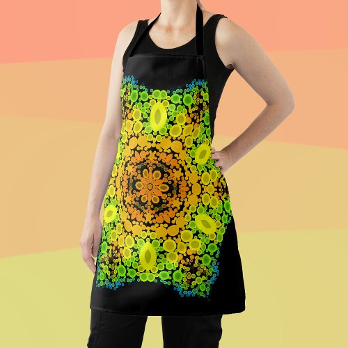 Dot Mandala Flower Orange Yellow Green and Blue Apron