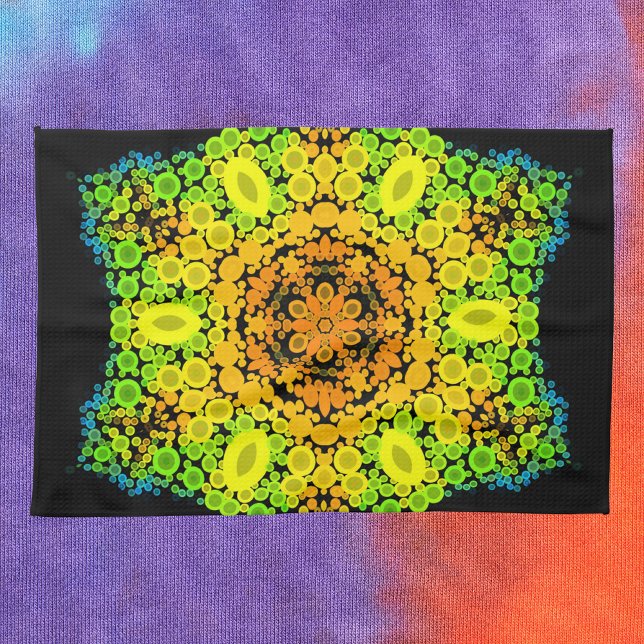 Dot Mandala Flower Orange Yellow Green and Blue Kitchen Towel (Creator Uploaded)
