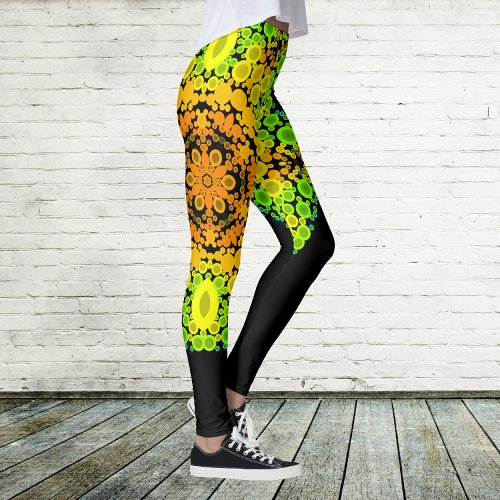 Dot Mandala Flower Orange Yellow Green and Blue Leggings