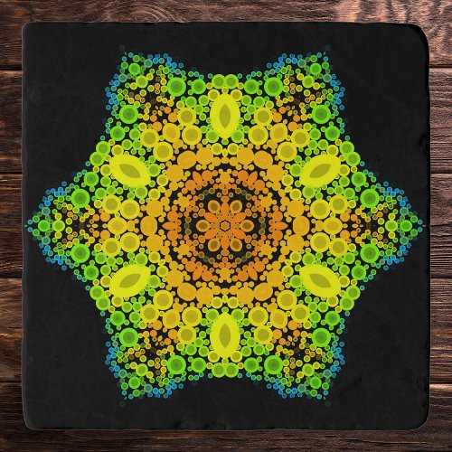 Dot Mandala Flower Orange Yellow Green and Blue Trivet