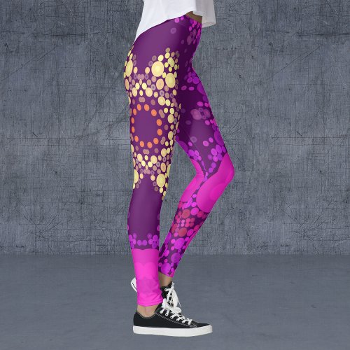 Dot Mandala Flower Pink and Yellow Leggings