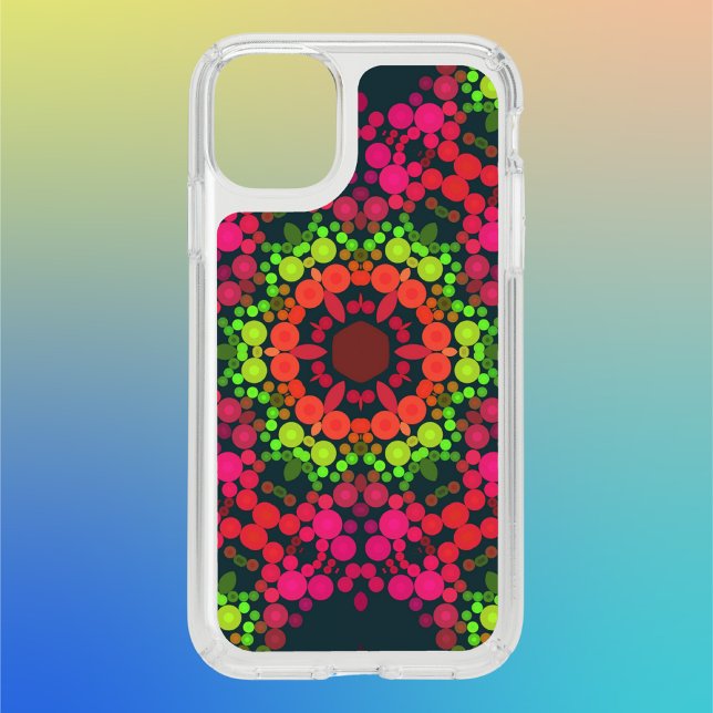Dot Mandala Flower Pink Green and Orange Speck iPhone 11 Case (Creator Uploaded)