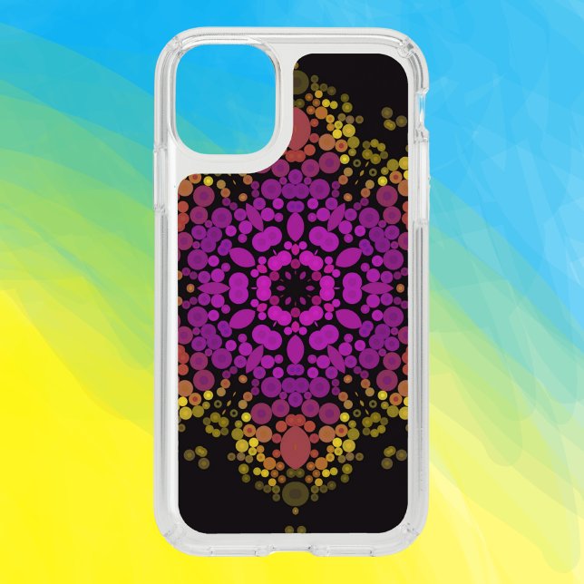Dot Mandala Flower Pink Yellow and Black Speck iPhone 11 Case (Creator Uploaded)