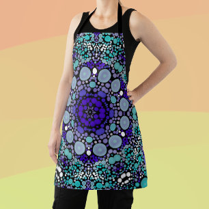 Dot Mandala Flower Purple Blue and White Apron