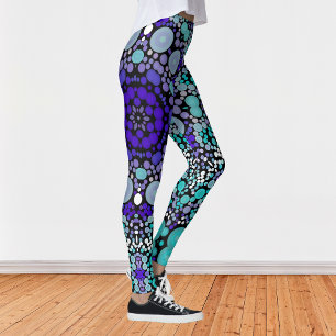 Dot Mandala Flower Purple Blue and White Leggings