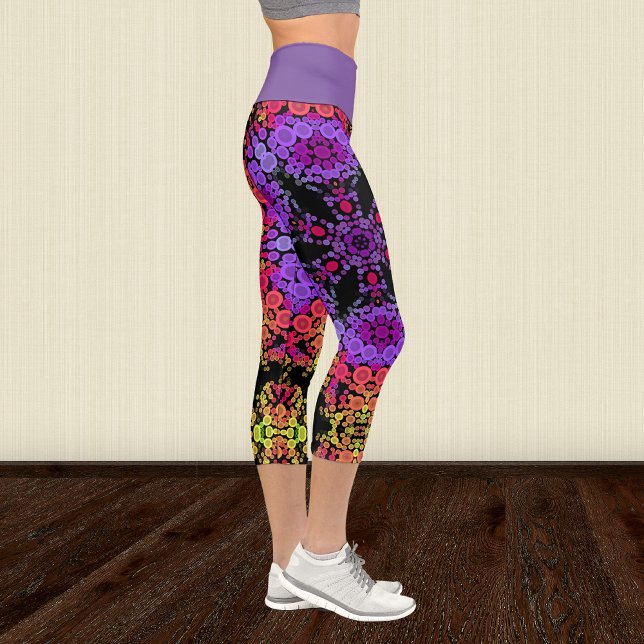 Dot Mandala Flower Purple Orange and Yellow Capri Leggings (Creator Uploaded)