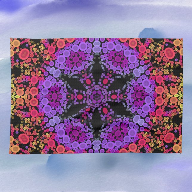 Dot Mandala Flower Purple Orange and Yellow Kitchen Towel (Creator Uploaded)