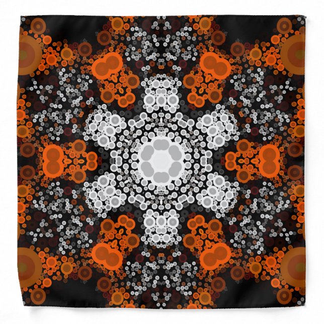 Dot Mandala Flower White Orange and Black Bandana (Front)
