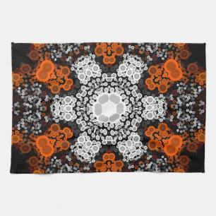 Dot Mandala Flower White Orange and Black Kitchen Towel