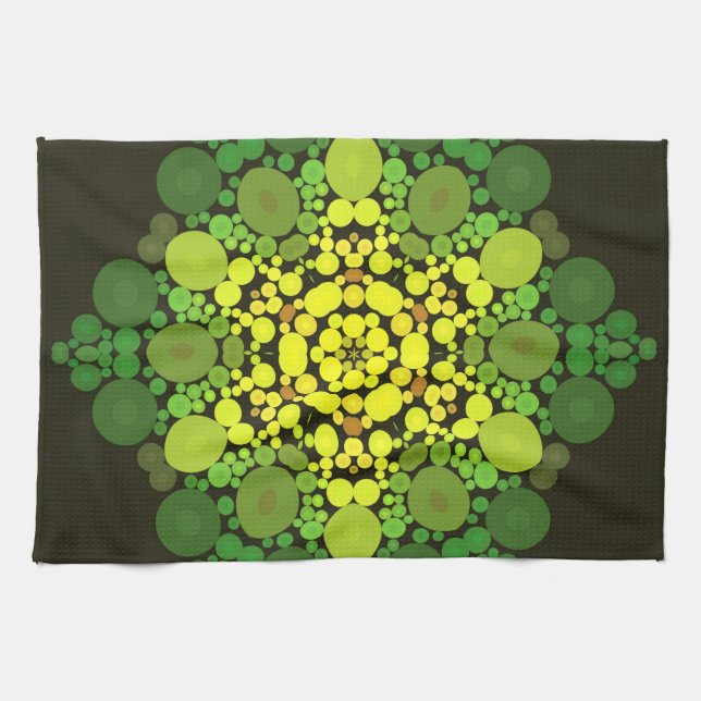 Dot Mandala Flower Yellow and Green Kitchen Towel (Horizontal)