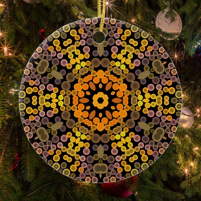 Dot Mandala Flower Yellow and Purple Ceramic Ornament (Creator Uploaded)