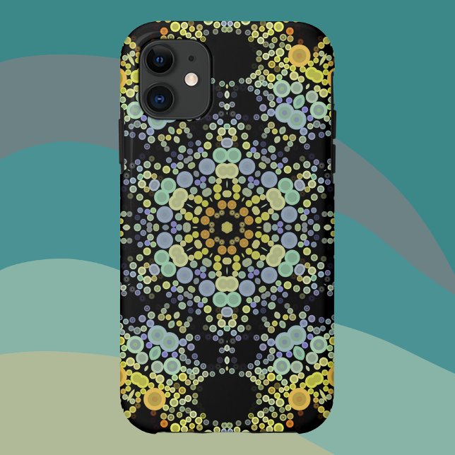 Dot Mandala Flower Yellow Blue and Grey Case-Mate iPhone Case (Creator Uploaded)