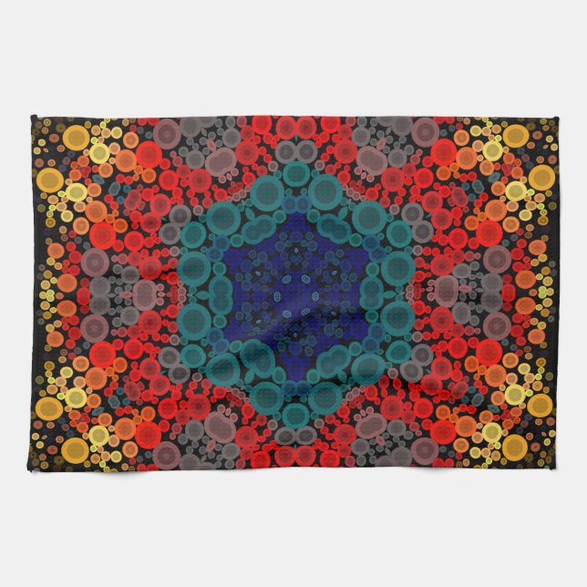 Dot Mandala Flower Yellow Blue and Red Kitchen Towel (Horizontal)