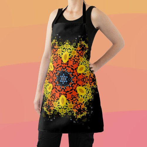 Dot Mandala Flower Yellow Orange and Blue Apron