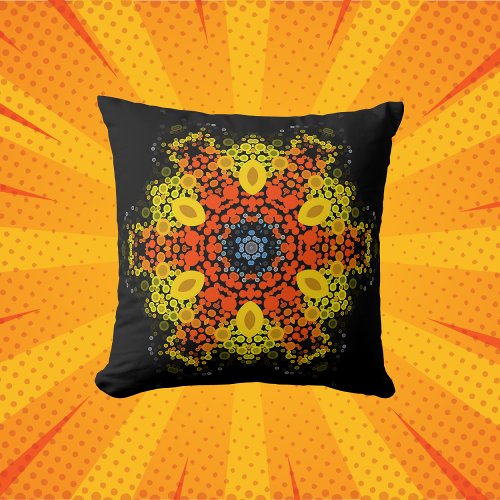 Dot Mandala Flower Yellow Orange and Blue Throw Pillow