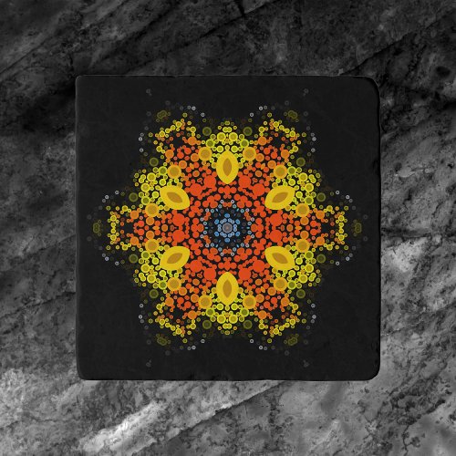 Dot Mandala Flower Yellow Orange and Blue Trivet