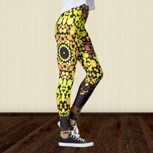 Dot Mandala Flower Yellow Purple and Black Leggings