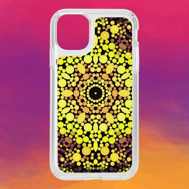 Dot Mandala Flower Yellow Purple and Black Speck iPhone 11 Case (Creator Uploaded)