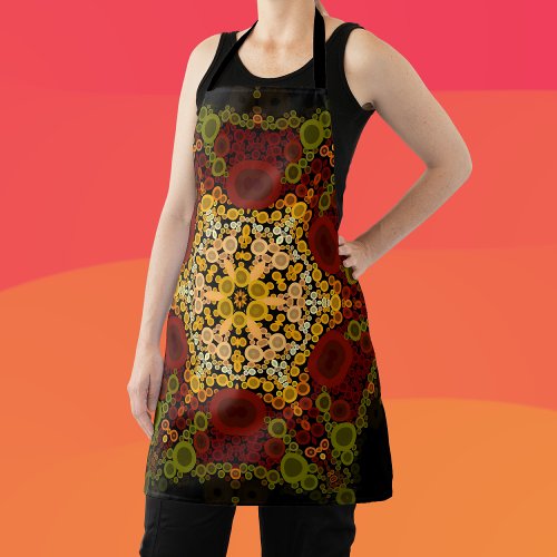 Dot Mandala Flower Yellow Red and Black Apron