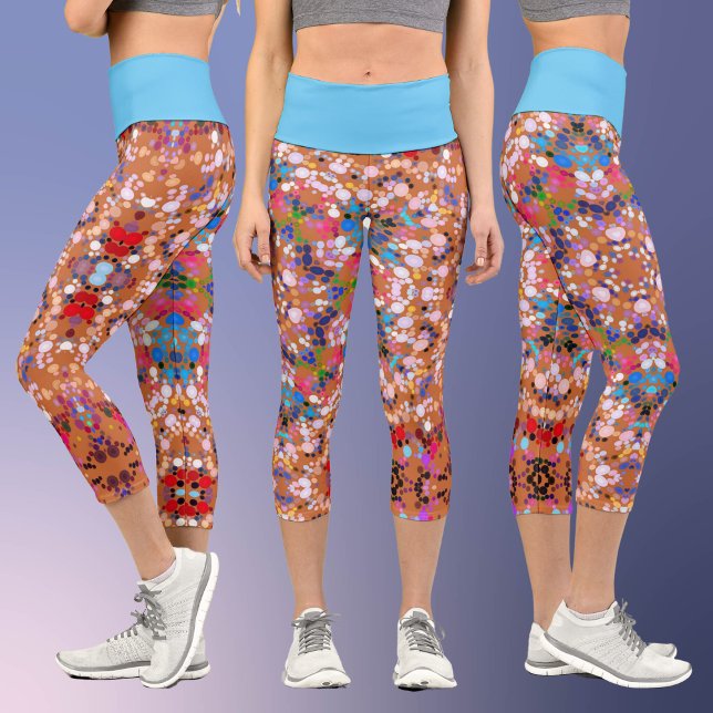 Dot Mandala Orange Blue Pink and White Capri Leggings (Creator Uploaded)