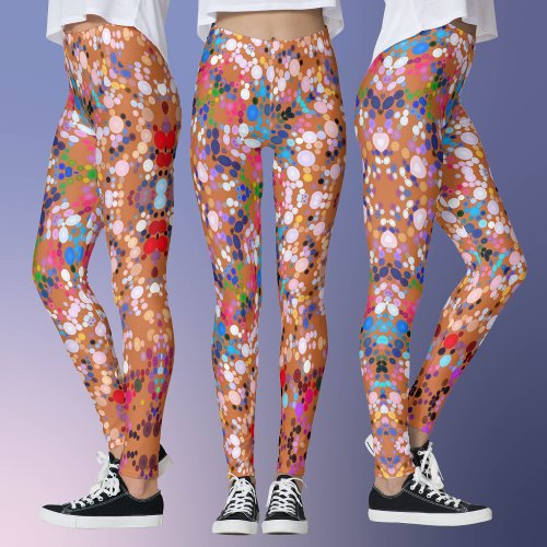 Dot Mandala Orange Blue Pink and White Leggings