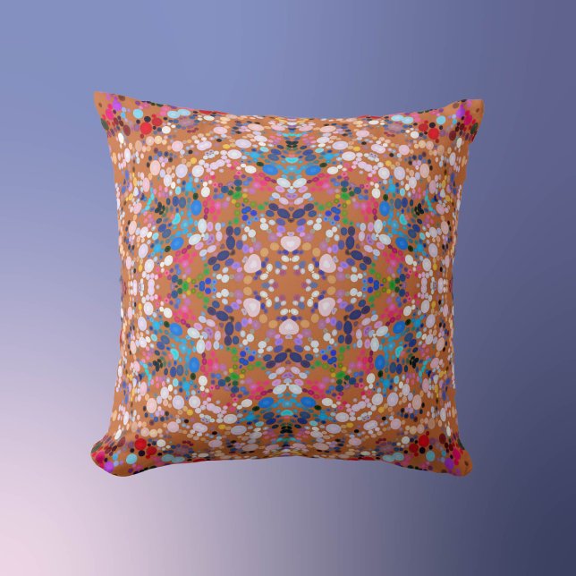 Dot Mandala Orange Blue Pink and White Throw Pillow (Creator Uploaded)