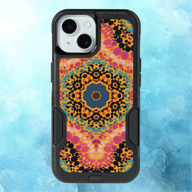 Dot Mandala Pink Blue Black and Yellow iPhone 15 Case (Creator Uploaded)