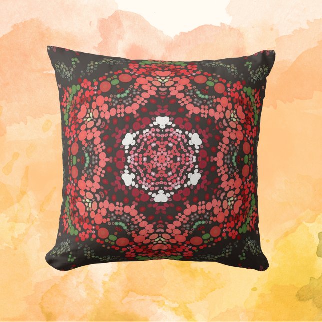 Dot Mandala Red Green and White Throw Pillow (Creator Uploaded)