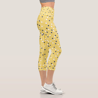 Dot Matrix - Yellow Cream Black-NO TEXT Capri Leggings