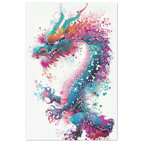 Dot Painted Rainbow Colors Dragon Decoupage  Tissue Paper