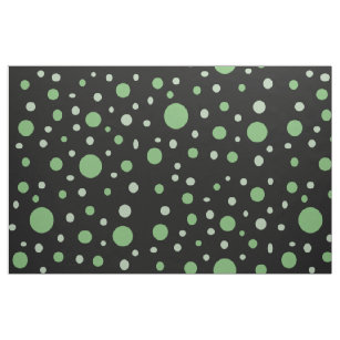 Dot Pattern Green and Gray Circles on Black Fabric