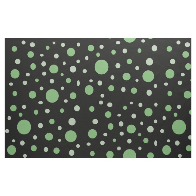 Dot Pattern Green and Gray Circles on Black Fabric (Fat Quarter)