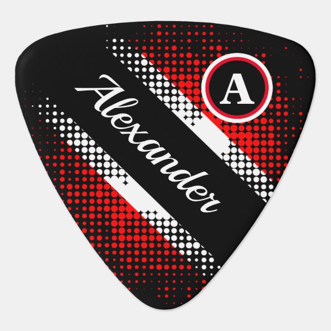 Dot Pattern Trinidad and Tobago Flag with Monogram Guitar Pick (Front)