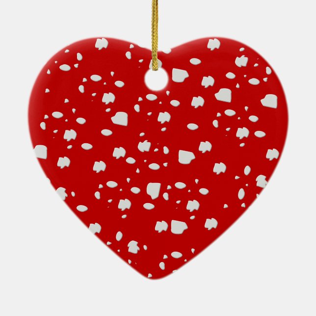 dot pattern with red toadstool mushroom ceramic ornament (Back)