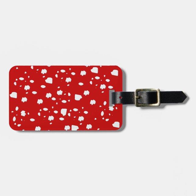 dot pattern with red toadstool mushroom luggage tag (Front Horizontal)