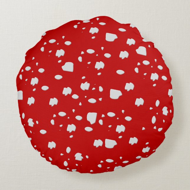 dot pattern with red toadstool mushroom round pillow (Back)