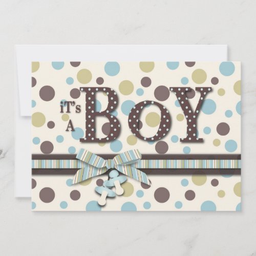 Dot Print and 3D-look Bow Baby Shower Announcements