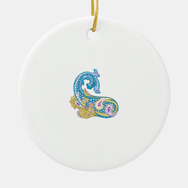 Dot, Sherpa Blue, Golden Sand Design Ceramic Ornament (Front)