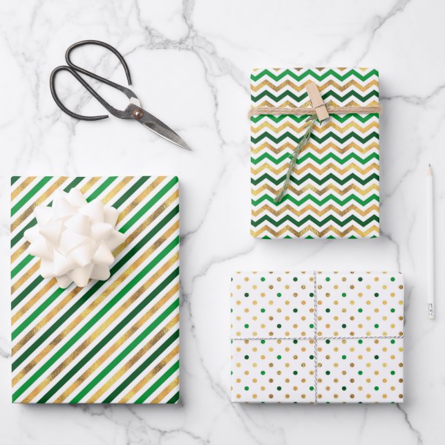 Dot Waves Striped St. Patrick’s Day Wrapping Paper Sheets (Front)