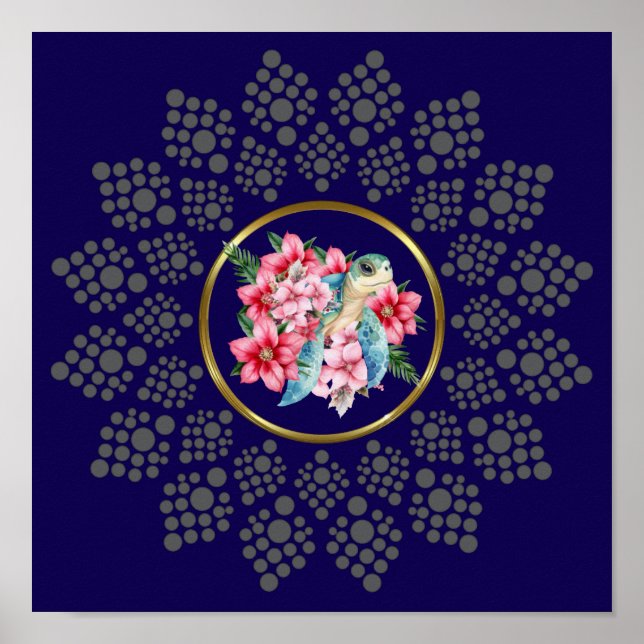 Dot Your Own Mandala With Sea Turtle Center Image  Poster (Front)