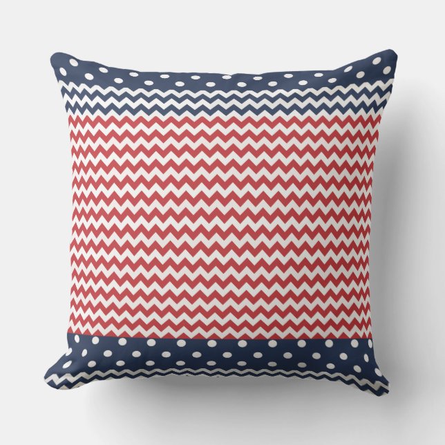 Dots and Chevron Patriotic USA Outdoor Pillow (Front)