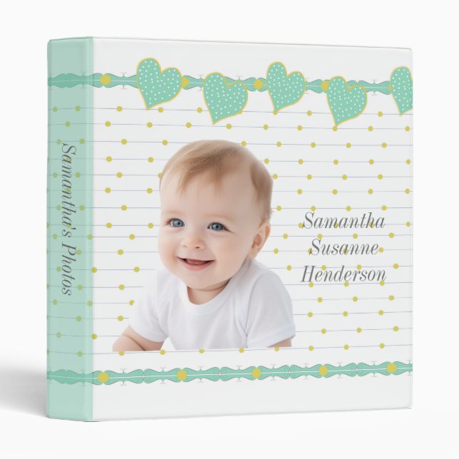 Dots And Hearts Baby Photo Album 3 Ring Binder (Front/Spine)
