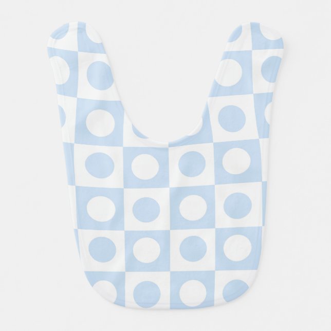 Dots and Squares Pastel Blue Checked Baby Bib (Front)