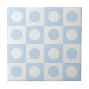 Dots and Squares Pastel Blue Checked Ceramic Tile