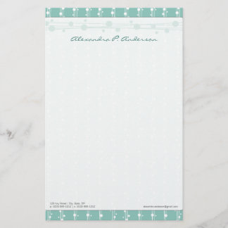 Dots and Straw Aqua Blue Customized Stationery