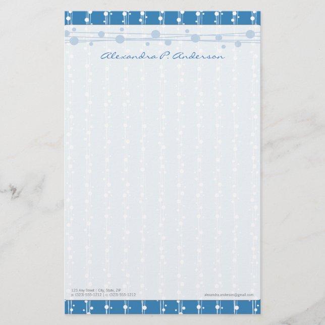 Dots and Straw Palace Blue Customized Stationery (Front)