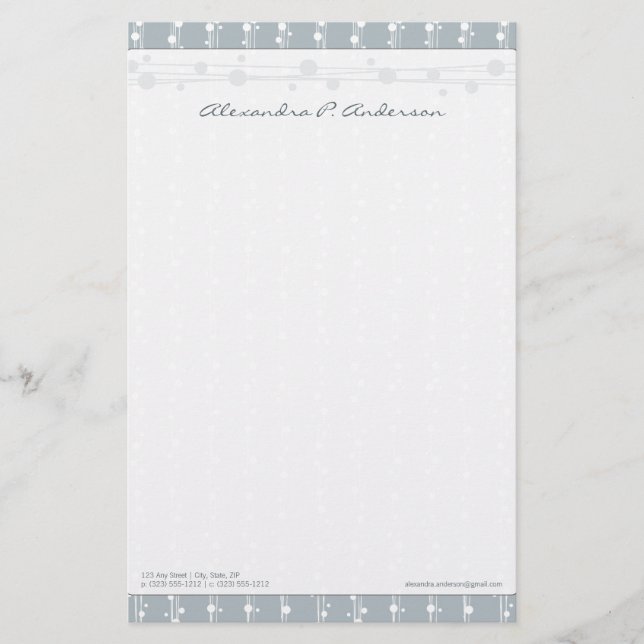 Dots and Straw Slate Grey Customized Stationery (Front)