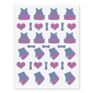 Dots and Stripes Dress Up Party hot pink and white Temporary Tattoos
