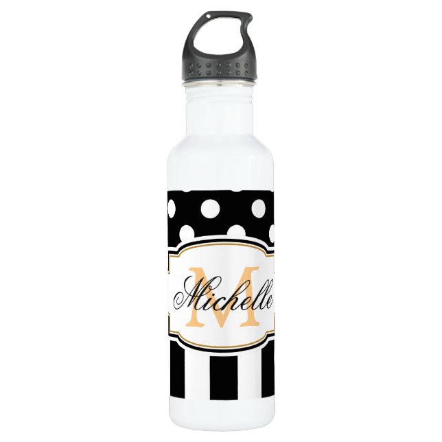 Dots and Stripes Stainless Steel Water Bottle (Front)